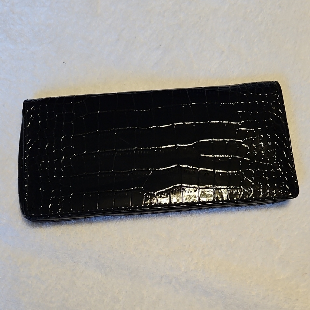 Lane Bryant Black Croc-Embossed Wristlet Clutch